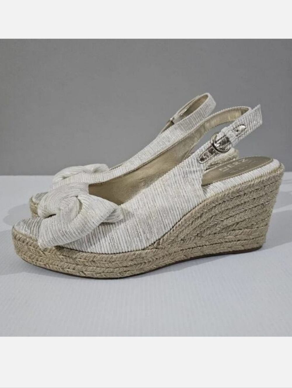 Naturalizer Bettina Espadrille Wedge Sandal Cream Gold Slingback Bow Womens 10.5